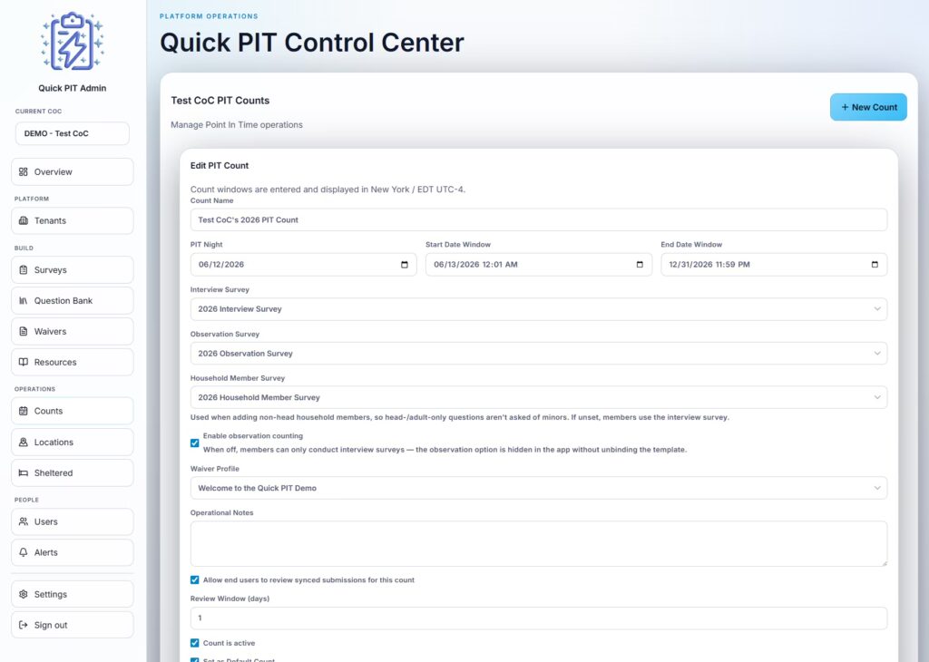 Edit count screenshot from Quick PIT Admin Dashboard